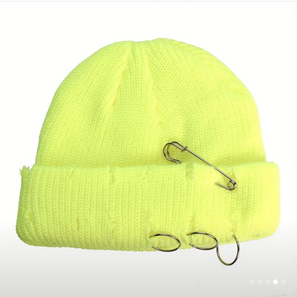 Neon yellow dolls kill punk beanie hat